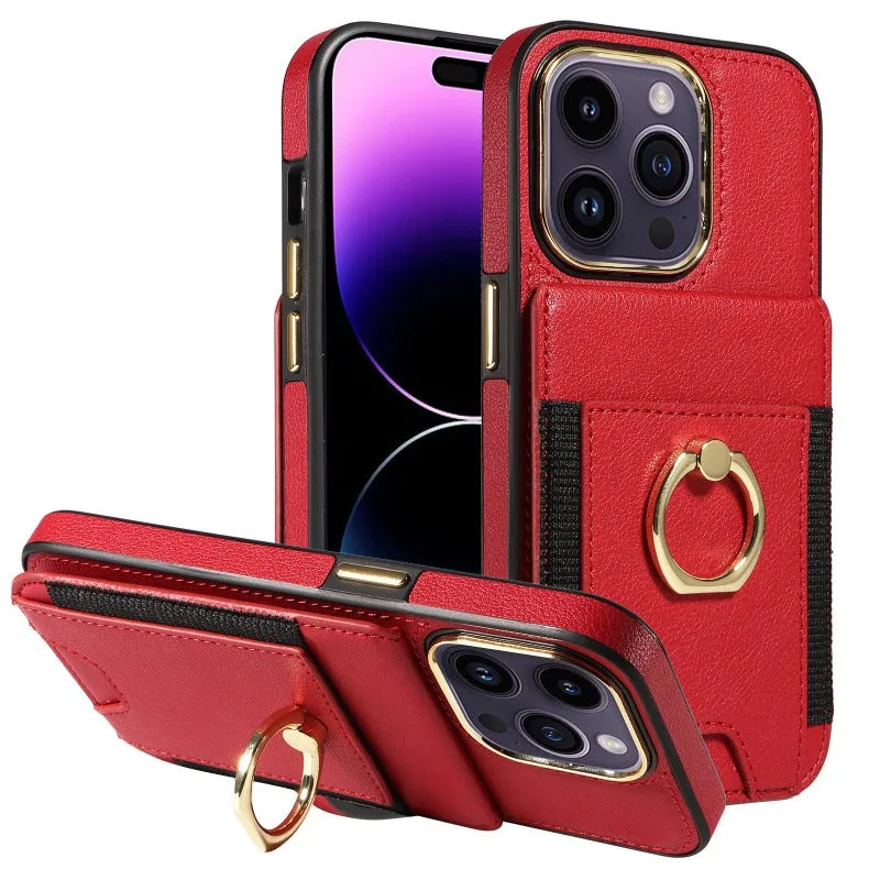 Wallet Phone Case with Card Holder & Ring Stand For iPhone
