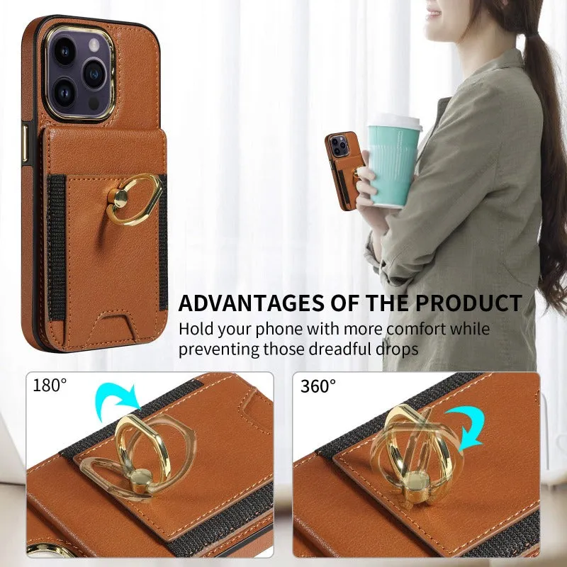 Wallet Phone Case with Card Holder & Ring Stand For iPhone