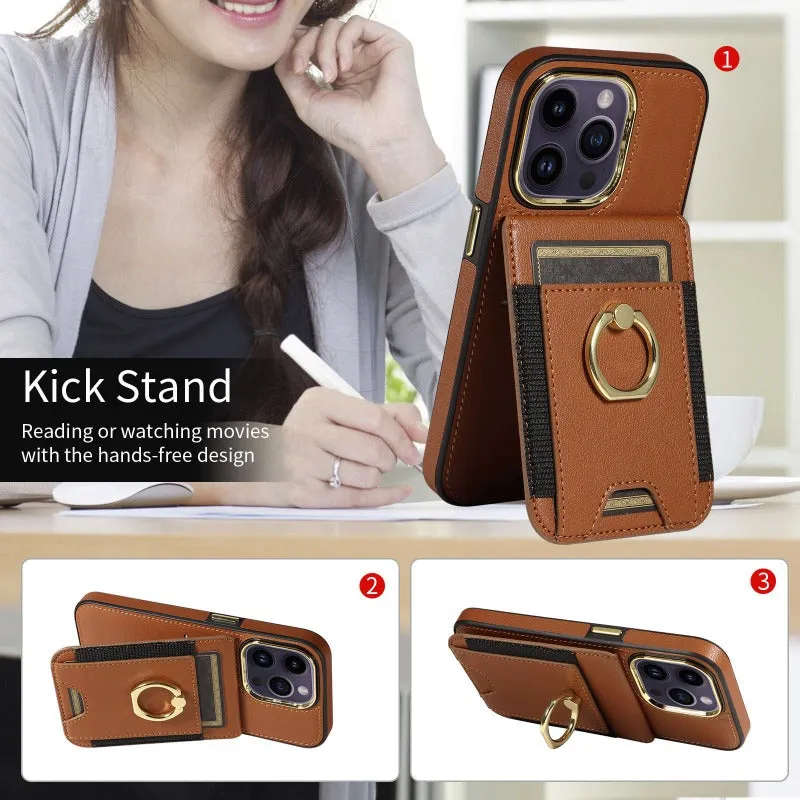 Wallet Phone Case with Card Holder & Ring Stand For iPhone
