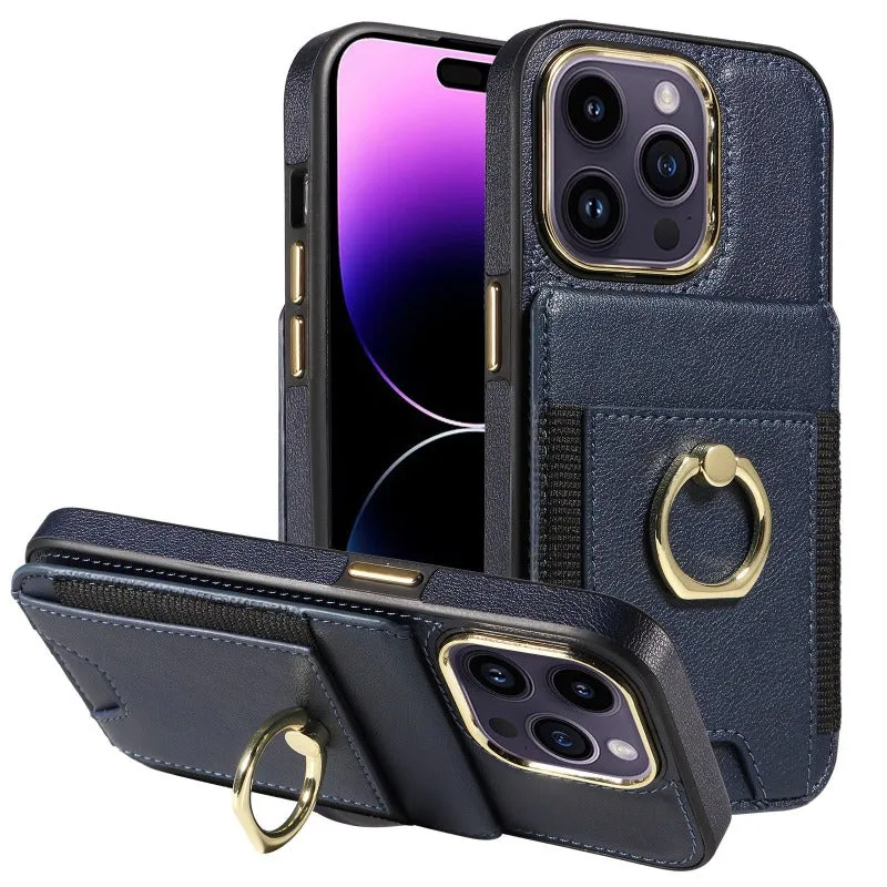Wallet Phone Case with Card Holder & Ring Stand For iPhone