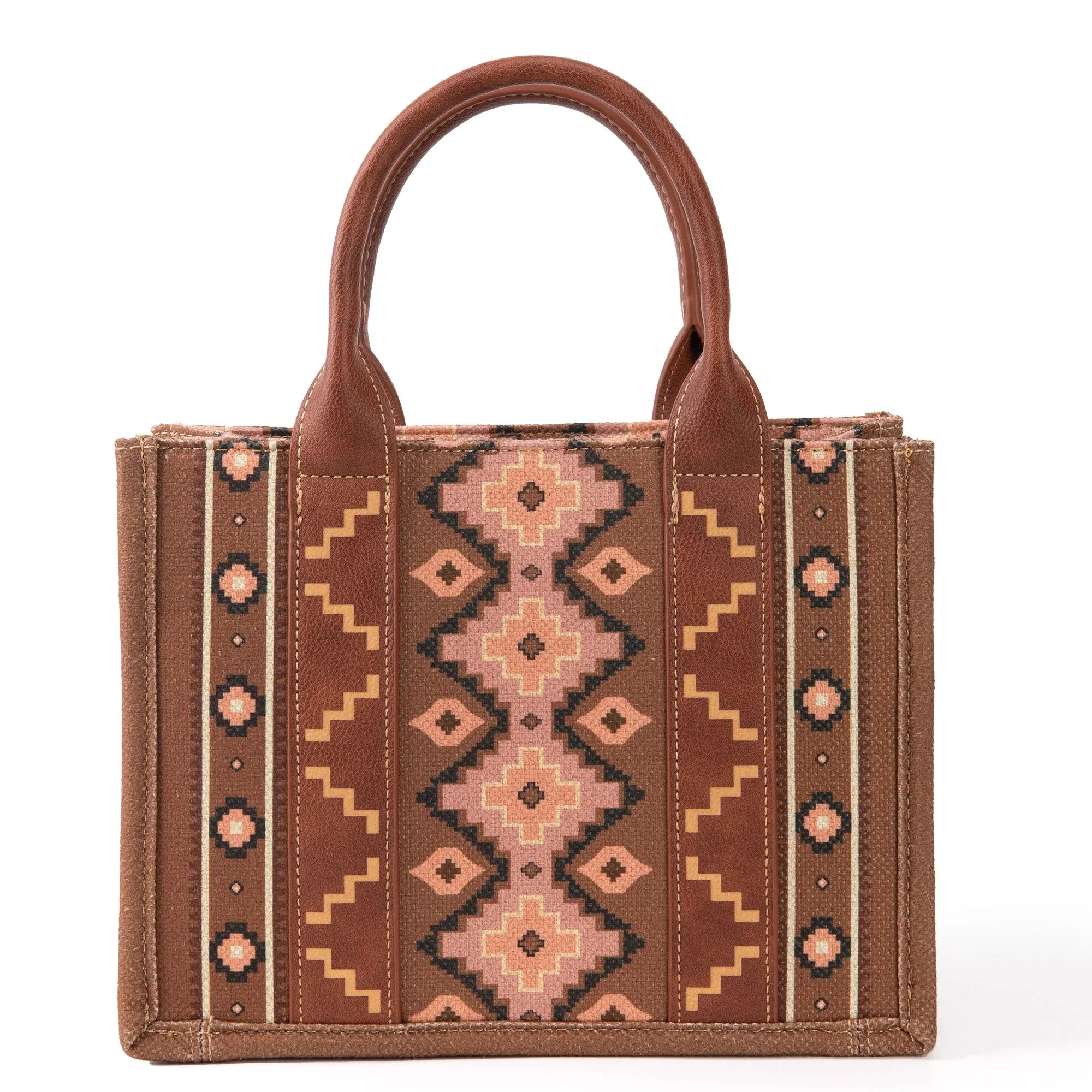 WG2203-8120S Wrangler Southwestern Print Small Canvas Tote/Crossbody - Dark Brown