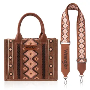 WG2203-8120S Wrangler Southwestern Print Small Canvas Tote/Crossbody - Dark Brown