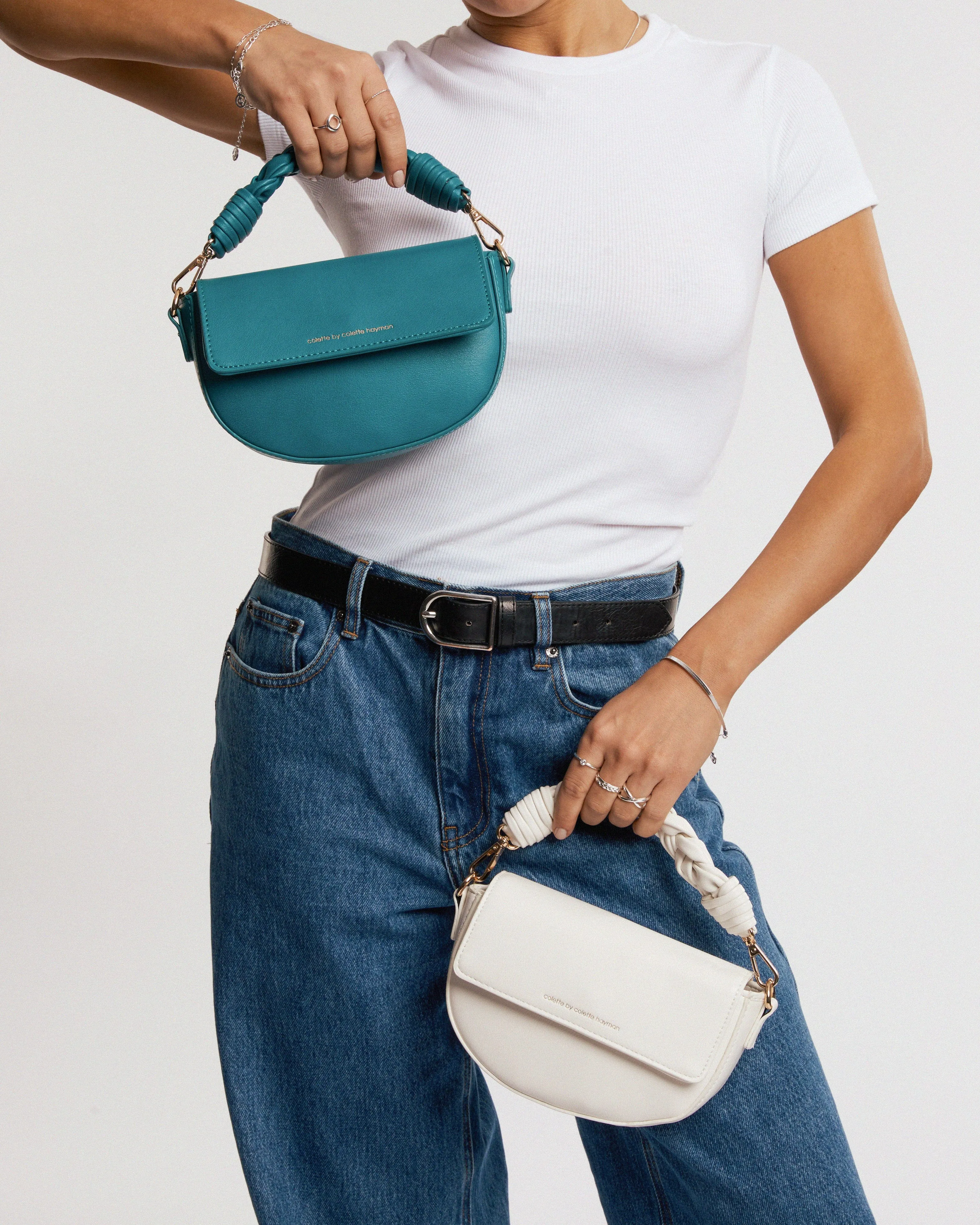 White Daliah Crescent Crossbody Bag