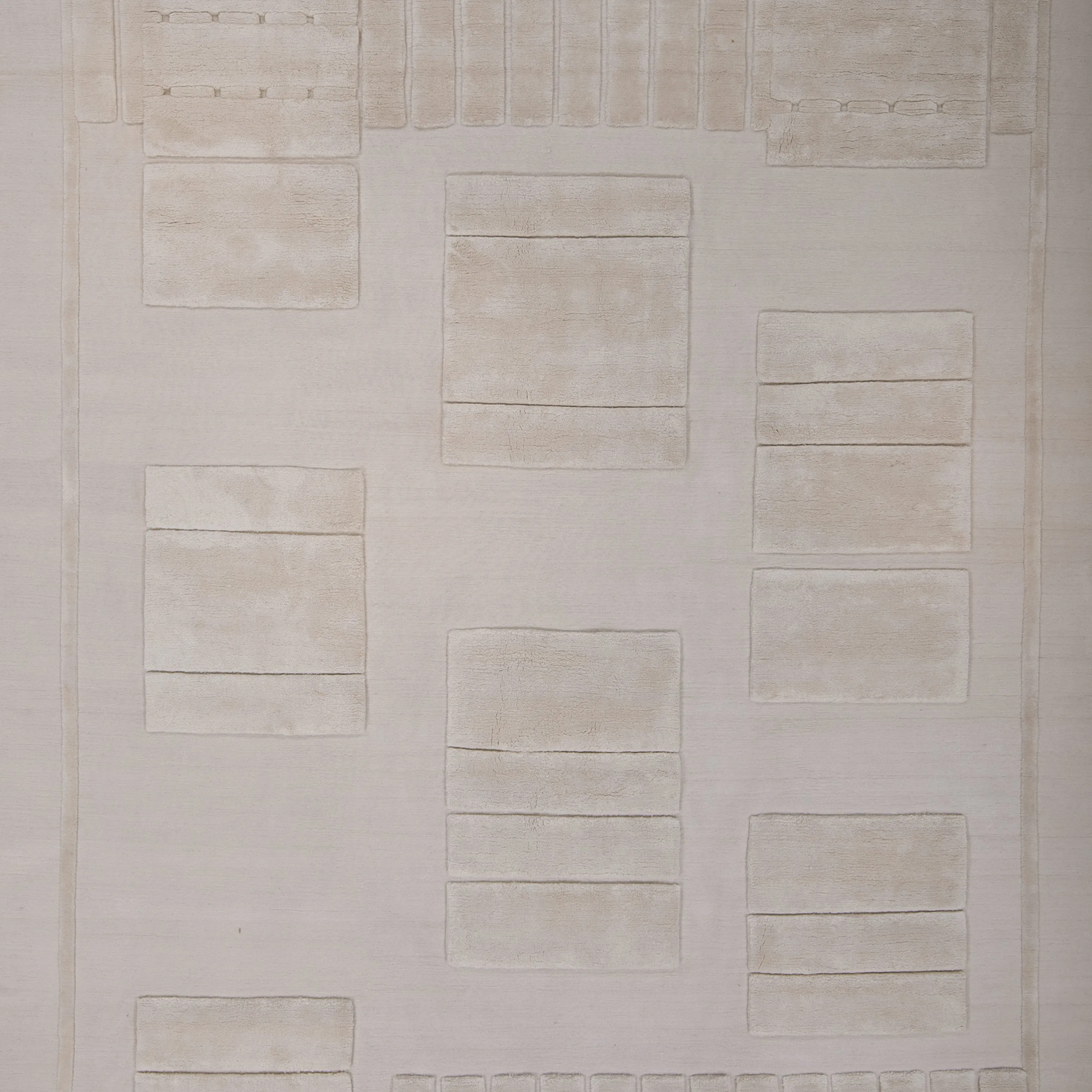 White Modern Tibetan Wool Silk Blend Rug - 9' x 12'