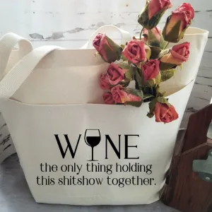 Wine Lovers Heavy Cotton Canvas Tote | Large Funny Tote Bag with Pockets | Reusable Bag for Shopping, Beach or Overnight
