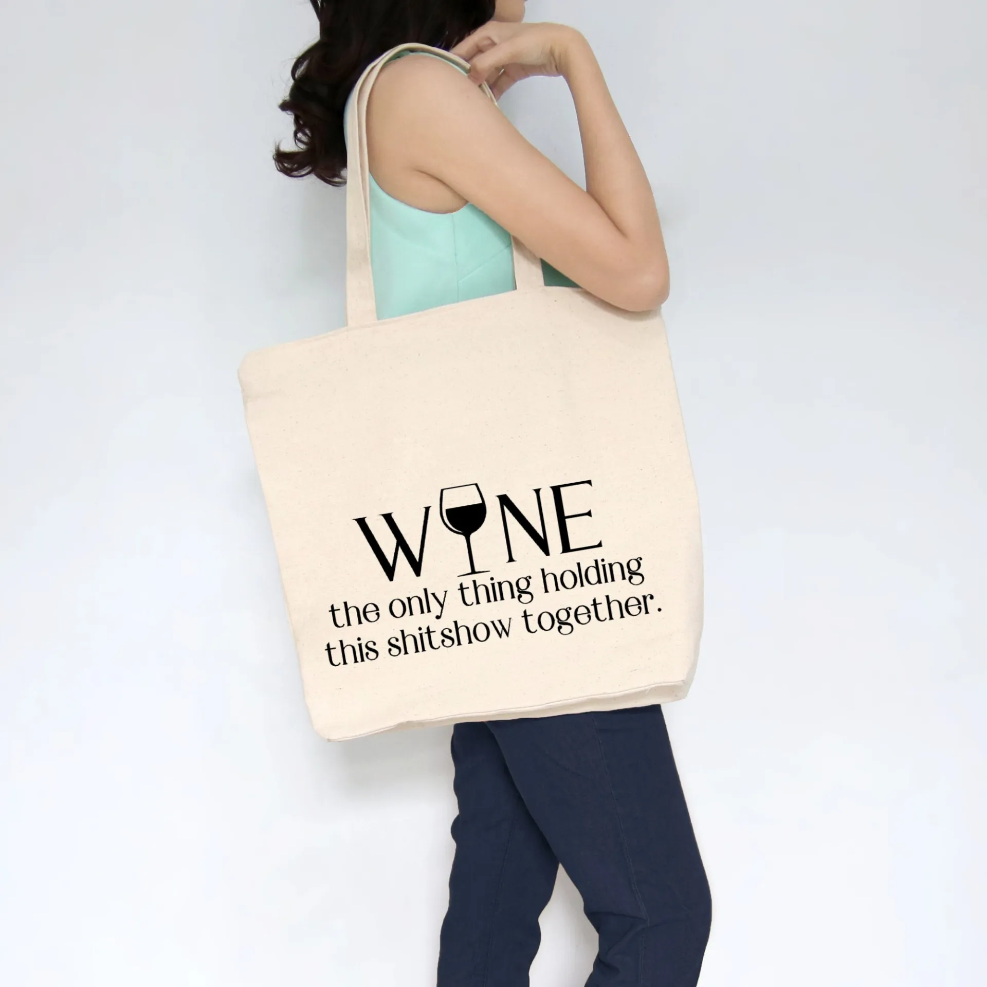 Wine Lovers Heavy Cotton Canvas Tote | Large Funny Tote Bag with Pockets | Reusable Bag for Shopping, Beach or Overnight