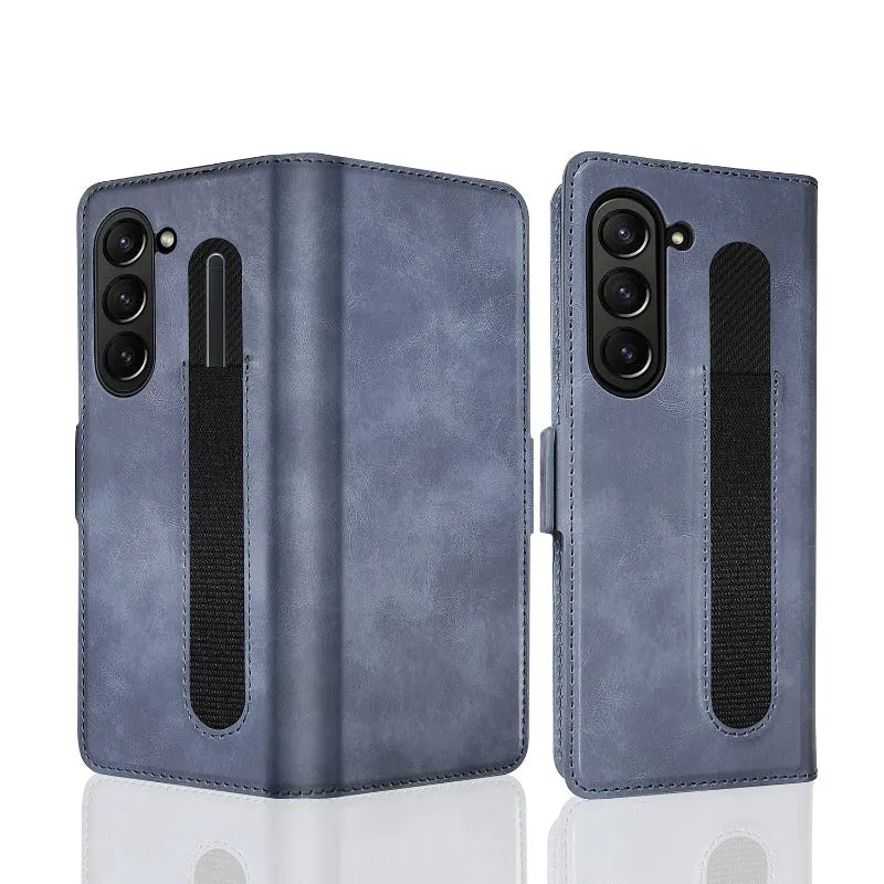 With S Pen Slot Magnetic Leather Phone Case With Card Slot For Samsung Galaxy Z Fold5