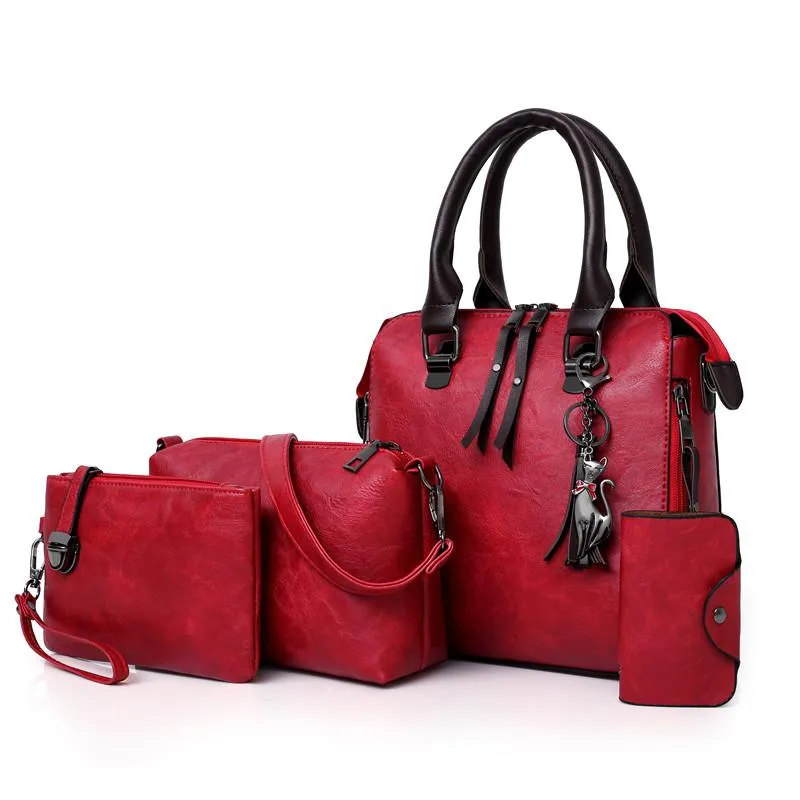 Women's Large Capacity Leather Handbag | 4 Pieces Set