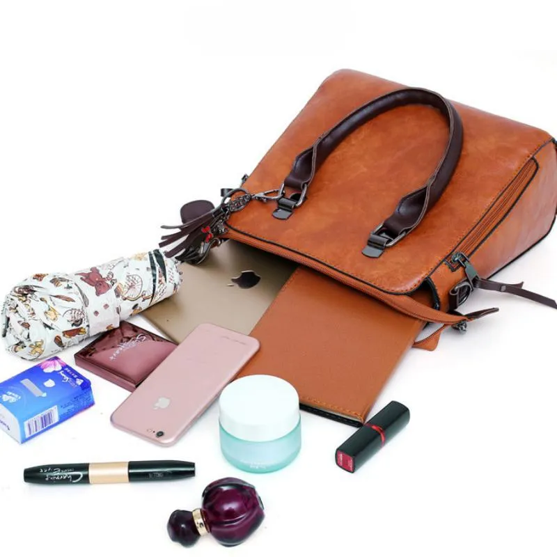 Women's Large Capacity Leather Handbag | 4 Pieces Set
