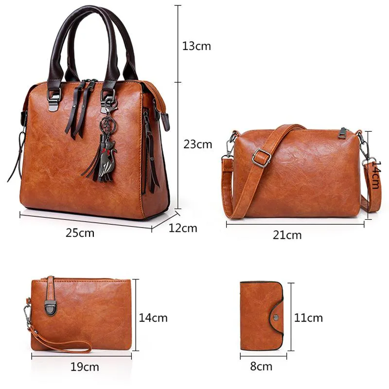 Women's Large Capacity Leather Handbag | 4 Pieces Set