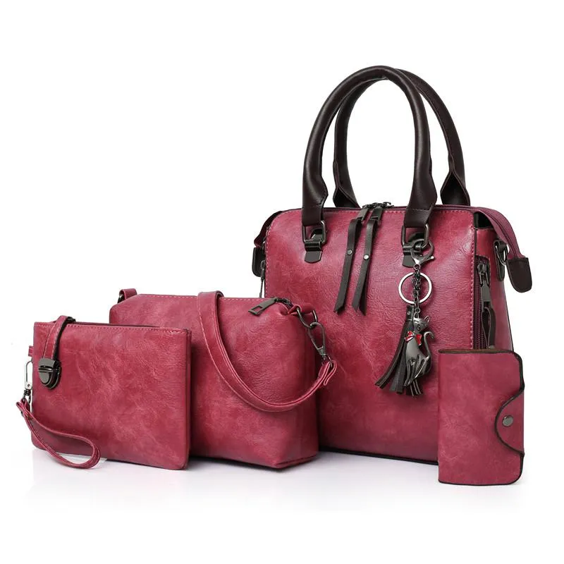 Women's Large Capacity Leather Handbag | 4 Pieces Set