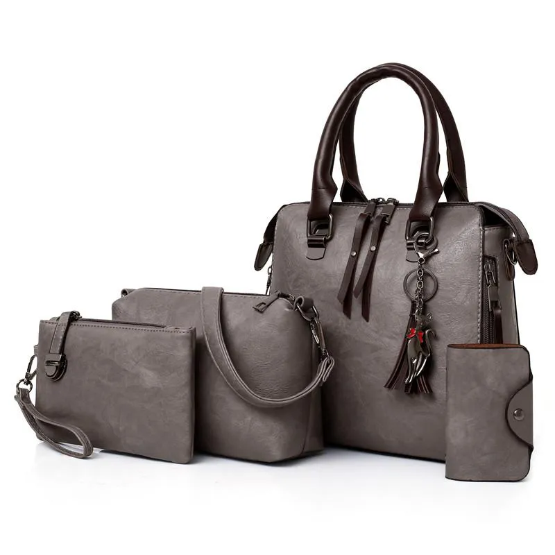 Women's Large Capacity Leather Handbag | 4 Pieces Set