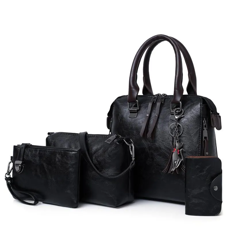 Women's Large Capacity Leather Handbag | 4 Pieces Set