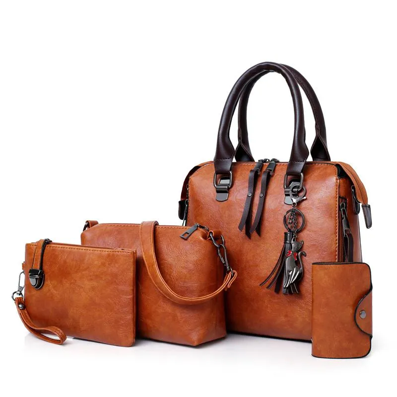 Women's Large Capacity Leather Handbag | 4 Pieces Set