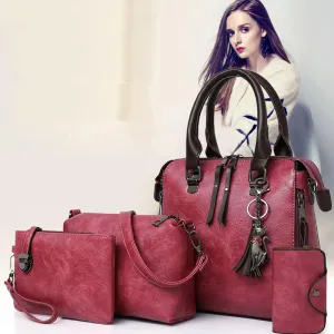 Women's Large Capacity Leather Handbag | 4 Pieces Set