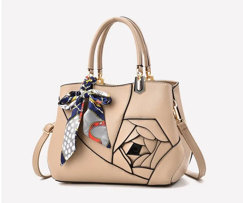 Women's Spring/Summer PU Leather Handbag Decorated With Scarf