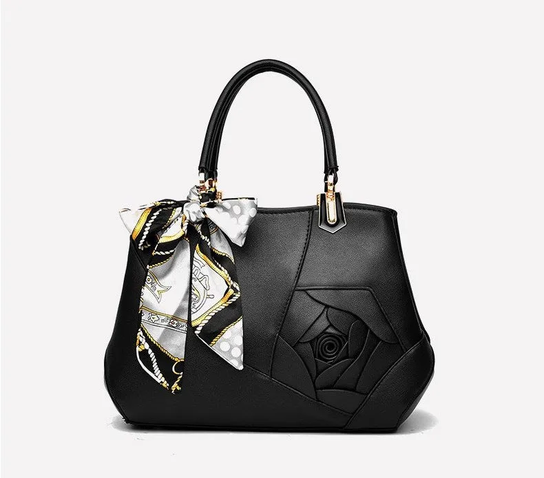 Women's Spring/Summer PU Leather Handbag Decorated With Scarf