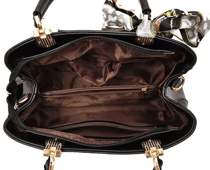 Women's Spring/Summer PU Leather Handbag Decorated With Scarf