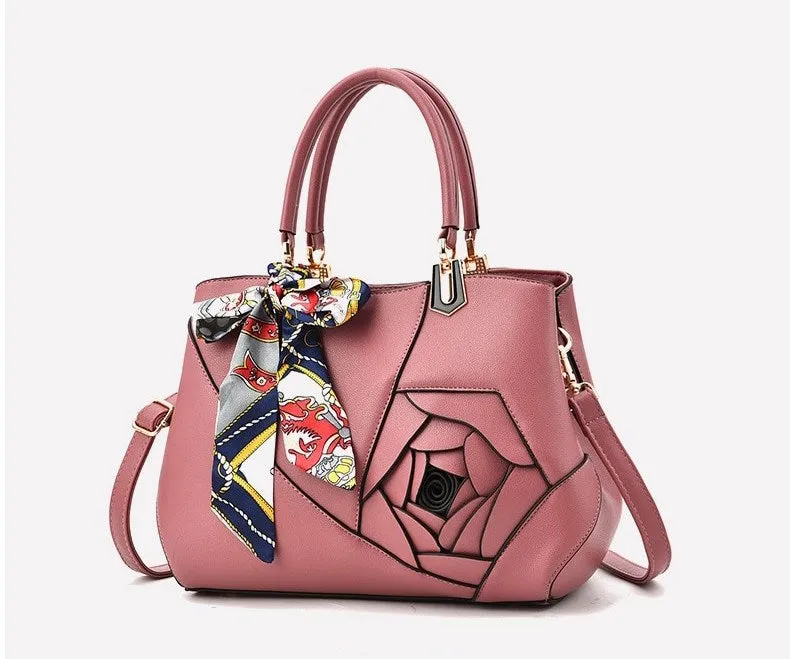 Women's Spring/Summer PU Leather Handbag Decorated With Scarf