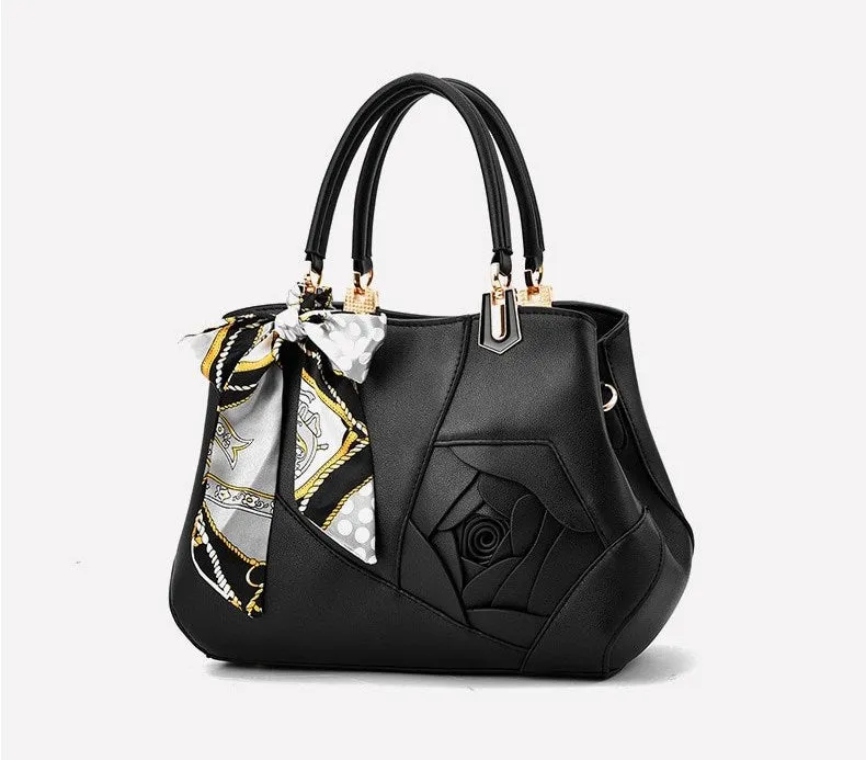 Women's Spring/Summer PU Leather Handbag Decorated With Scarf