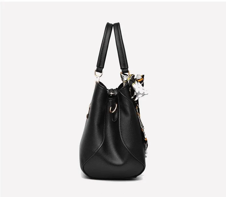 Women's Spring/Summer PU Leather Handbag Decorated With Scarf