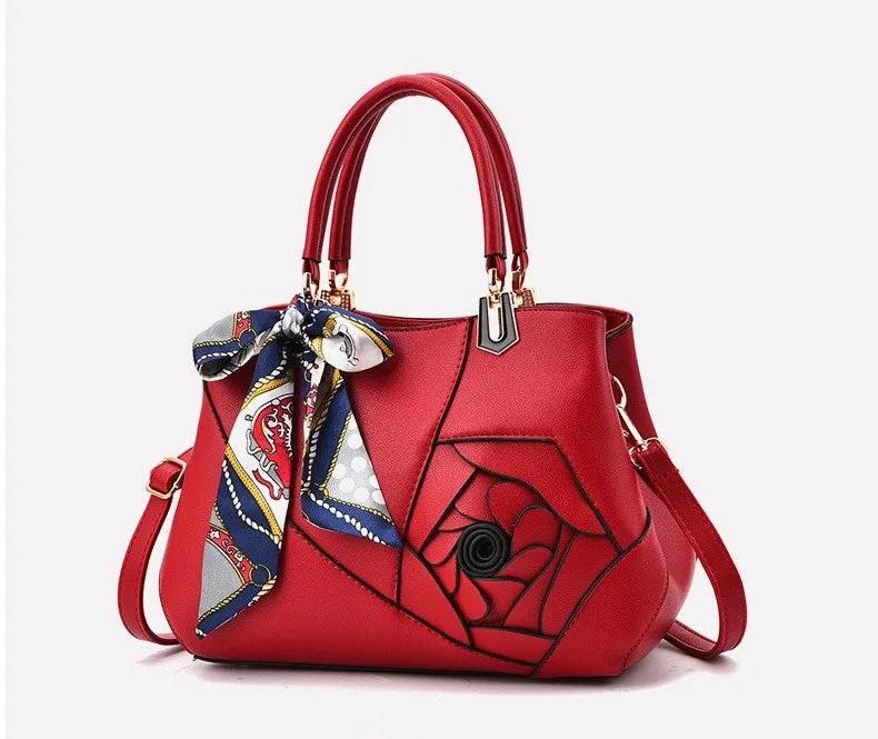 Women's Spring/Summer PU Leather Handbag Decorated With Scarf