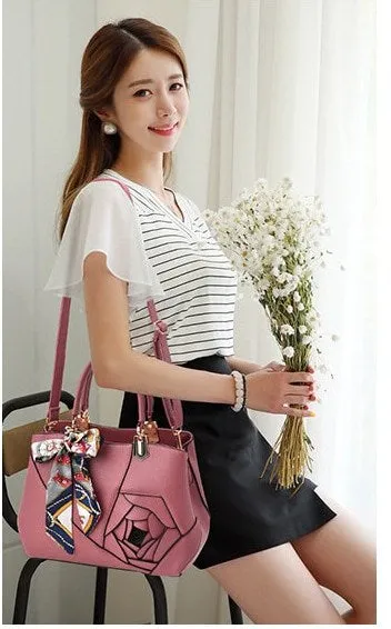 Women's Spring/Summer PU Leather Handbag Decorated With Scarf