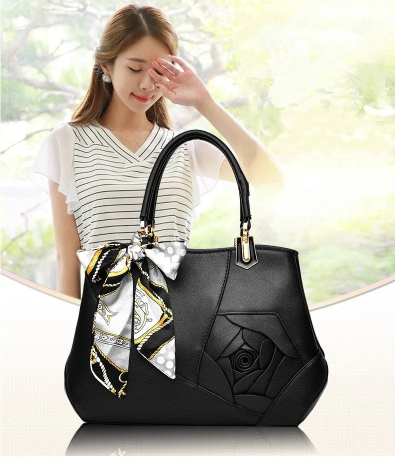Women's Spring/Summer PU Leather Handbag Decorated With Scarf