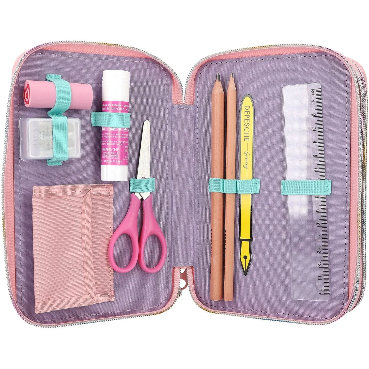 Ylvi Triple Pencil Case Rainbow
