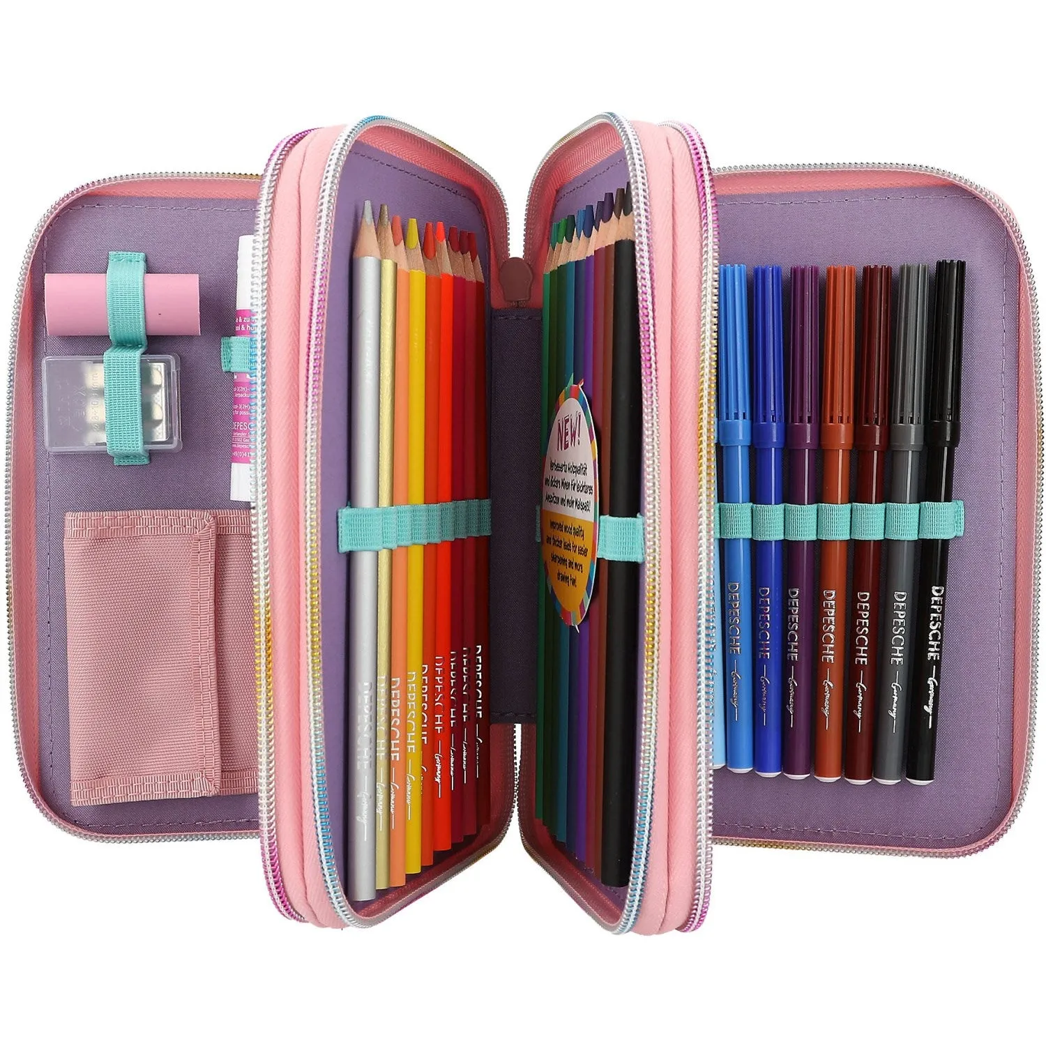 Ylvi Triple Pencil Case Rainbow